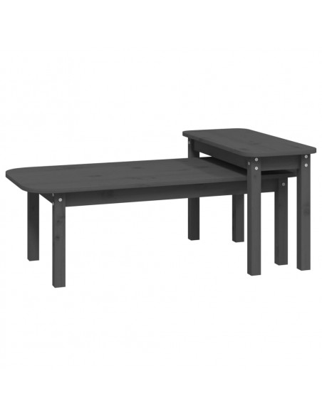 Set Tavolini da Salotto 2 pz Grigio in Legno Massello di Pino