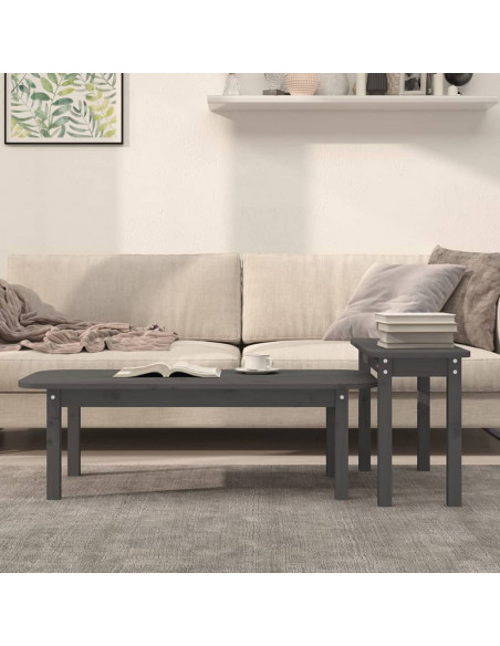 Set Tavolini da Salotto 2 pz Grigio in Legno Massello di Pino