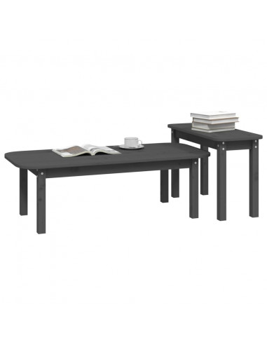 Set Tavolini da Salotto 2 pz Grigio in Legno Massello di Pino