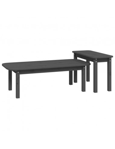 Set Tavolini da Salotto 2 pz Grigio in Legno Massello di Pino