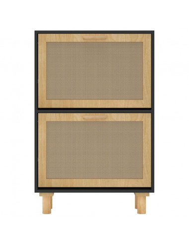 Scarpiera Nero 52x25x80cm Legno Multistrato e Rattan Naturale