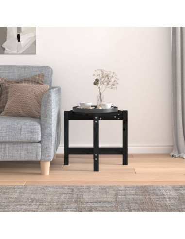 Tavolino da Salotto Nero Ø 52,5x45 cm in Legno Massello di Pino