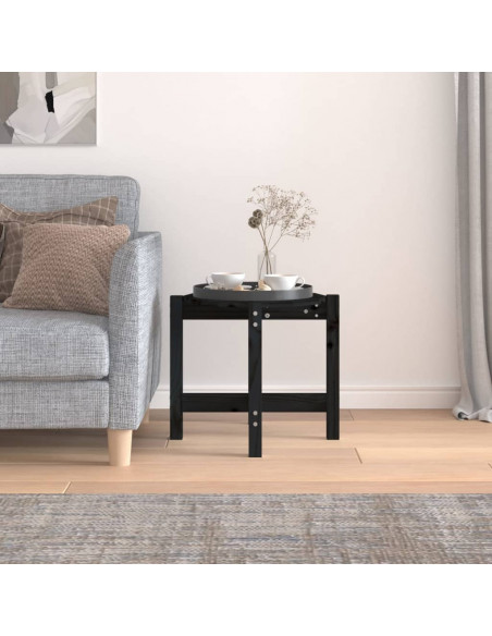 Tavolino da Salotto Nero Ø 52,5x45 cm in Legno Massello di Pino