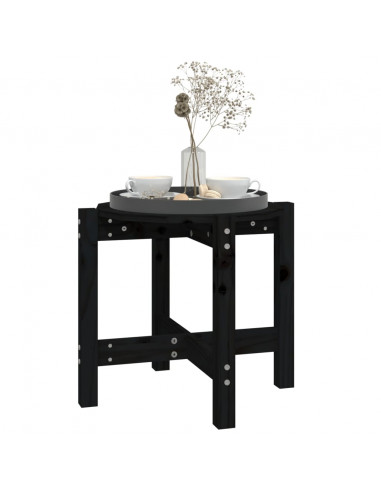 Tavolino da Salotto Nero Ø 52,5x45 cm in Legno Massello di Pino