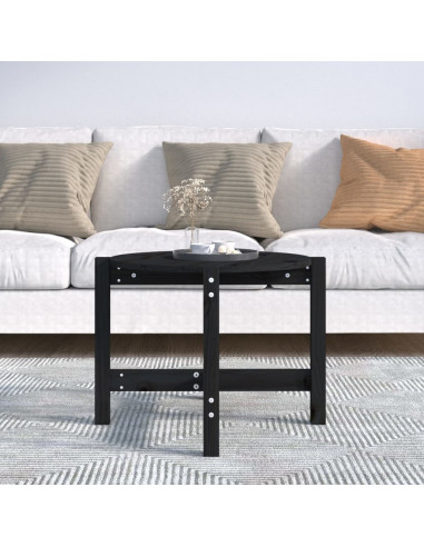 Tavolino da Salotto Nero Ø 62,5x45 cm in Legno Massello di Pino