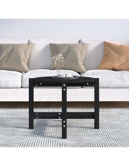 Tavolino da Salotto Nero Ø 62,5x45 cm in Legno Massello di Pino