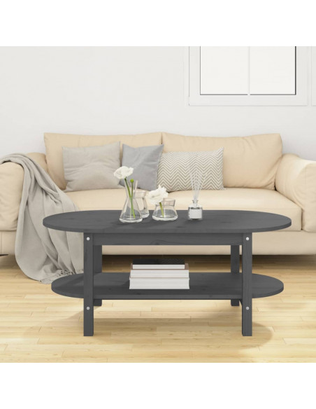 Tavolino da Salotto Grigio 110x55x45 cm Legno Massello di Pino