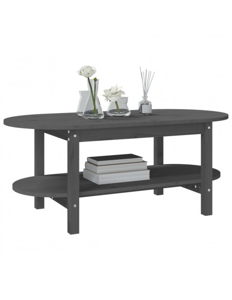 Tavolino da Salotto Grigio 110x55x45 cm Legno Massello di Pino