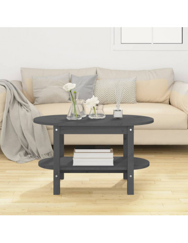 Tavolino da Salotto Grigio 80x45x45cm in Legno Massello di Pino