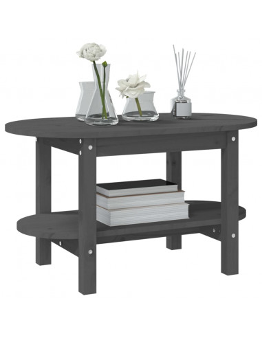Tavolino da Salotto Grigio 80x45x45cm in Legno Massello di Pino