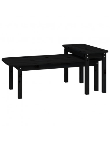 Set Tavolini da Salotto 2 pz Nero in Legno Massello di Pino
