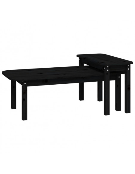 Set Tavolini da Salotto 2 pz Nero in Legno Massello di Pino
