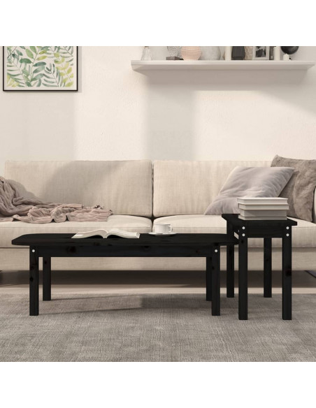 Set Tavolini da Salotto 2 pz Nero in Legno Massello di Pino
