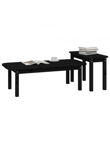 Set Tavolini da Salotto 2 pz Nero in Legno Massello di Pino