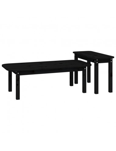 Set Tavolini da Salotto 2 pz Nero in Legno Massello di Pino