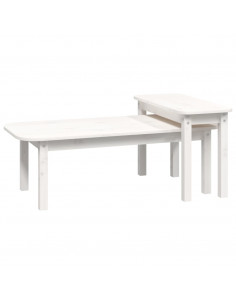 Set Tavolini da Salotto 2 pz Bianco in Legno Massello di Pino 2