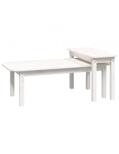 Set Tavolini da Salotto 2 pz Bianco in Legno Massello di Pino