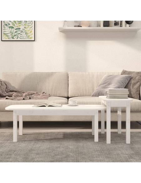 Set Tavolini da Salotto 2 pz Bianco in Legno Massello di Pino