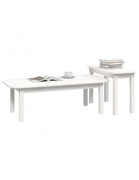 Set Tavolini da Salotto 2 pz Bianco in Legno Massello di Pino