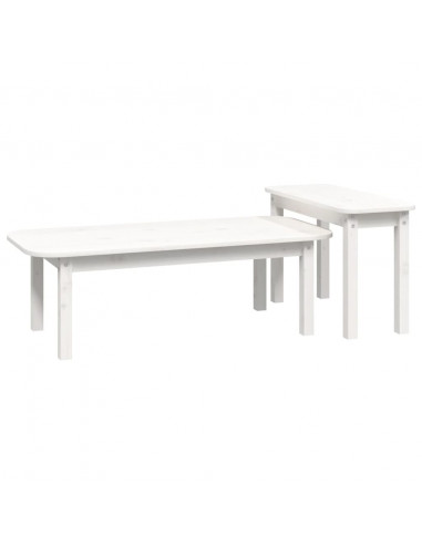 Set Tavolini da Salotto 2 pz Bianco in Legno Massello di Pino
