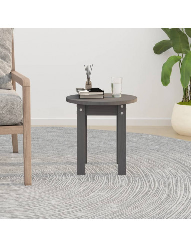 Tavolino da Salotto Grigio Ø 35x35 cm in Legno Massello di Pino