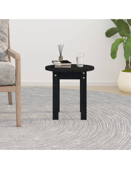 Tavolino da Salotto Nero Ø 35x35 cm in Legno Massello di Pino
