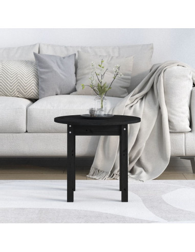 Tavolino da Salotto Nero Ø 45x40 cm in Legno Massello di Pino
