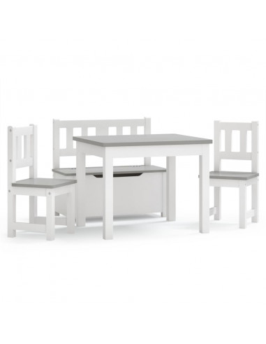 Set Tavolo e Sedie per Bambini 4 Pezzi Bianco e Grigio in MDF