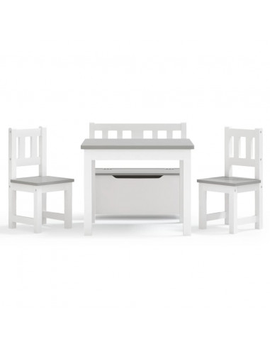 Set Tavolo e Sedie per Bambini 4 Pezzi Bianco e Grigio in MDF