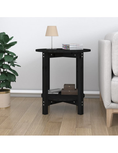 Tavolino da Salotto Nero Ø 55x60 cm in Legno Massello di Pino