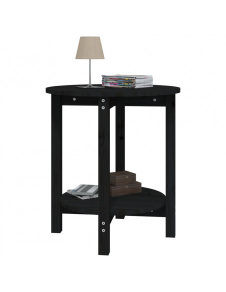 Tavolino da Salotto Nero Ø 55x60 cm in Legno Massello di Pino
