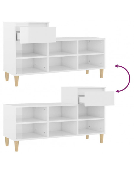 Scarpiera Bianco Lucido 102x36x60 cm in Legno Multistrato