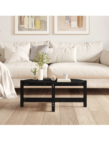 Tavolino da Salotto Nero 87x48x35 cm in Legno Massello di Pino