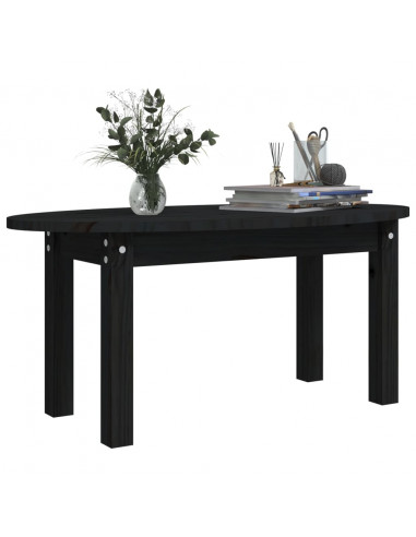 Tavolino da Salotto Nero 80x40x35 cm in Legno Massello di Pino