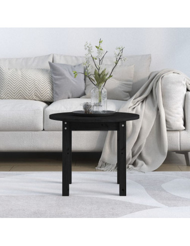 Tavolino da Salotto Nero Ø 55x45 cm in Legno Massello di Pino