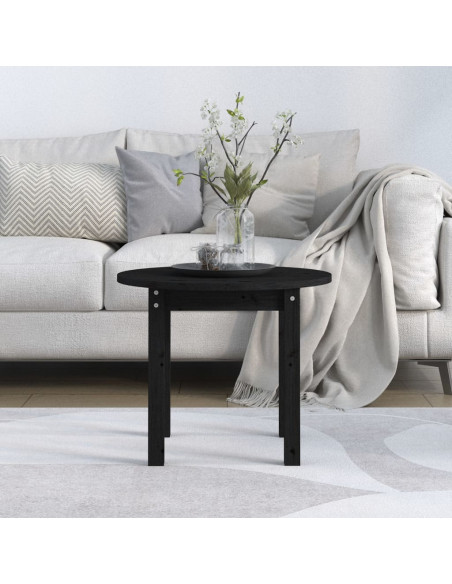Tavolino da Salotto Nero Ø 55x45 cm in Legno Massello di Pino