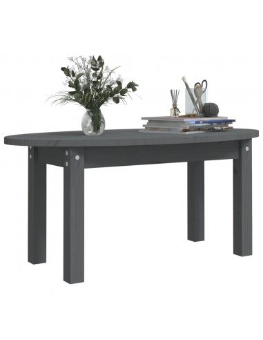 Tavolino da Salotto Grigio 80x40x35 cm Legno Massello di Pino