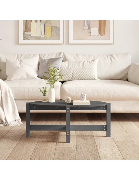 Tavolino da Salotto Grigio 87x48x35cm in Legno Massello di Pino