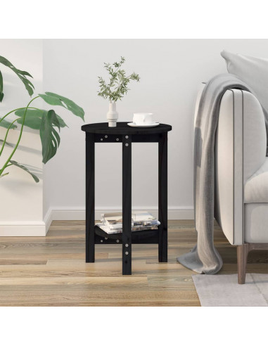 Tavolino da Salotto Nero Ø 40x60 cm in Legno Massello di Pino