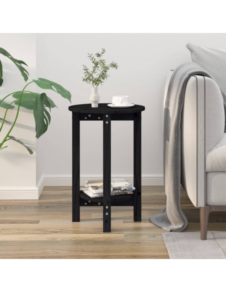 Tavolino da Salotto Nero Ø 40x60 cm in Legno Massello di Pino