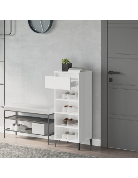 Scarpiera Bianco Lucido 40x36x105 cm in Legno Multistrato