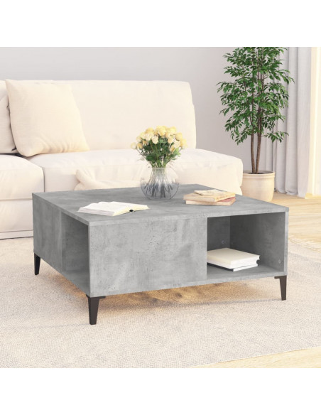Tavolino Salotto Grigio Cemento 80x80x36,5 cm Legno Multistrato