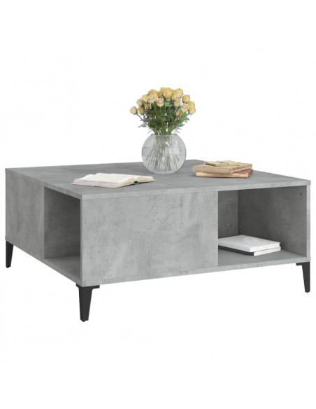 Tavolino Salotto Grigio Cemento 80x80x36,5 cm Legno Multistrato