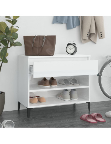 Scarpiera Bianco Lucido 70x36x60 cm in Legno Multistrato