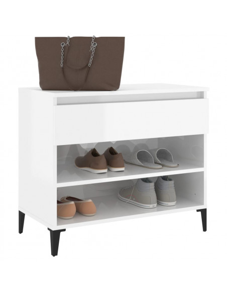 Scarpiera Bianco Lucido 70x36x60 cm in Legno Multistrato