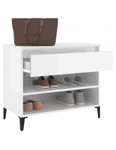 Scarpiera Bianco Lucido 70x36x60 cm in Legno Multistrato