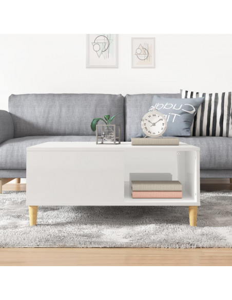 Tavolino Salotto Bianco Lucido 80x80x36,5 cm Legno Multistrato