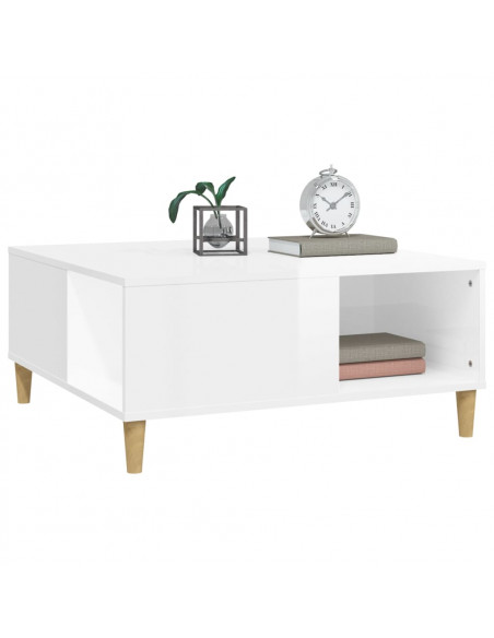 Tavolino Salotto Bianco Lucido 80x80x36,5 cm Legno Multistrato