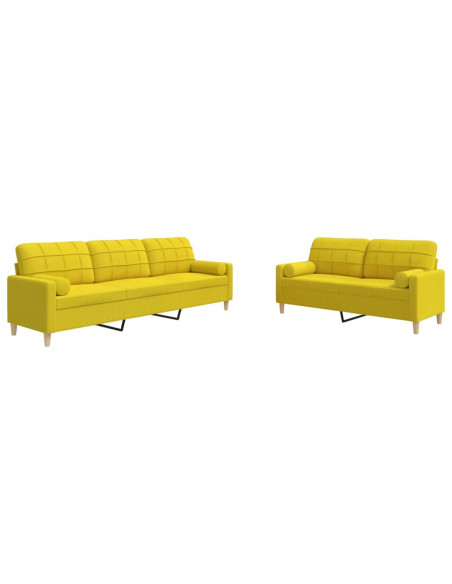 Set di Divani 2 pz con Cuscini Giallo Chiaro in Tessuto