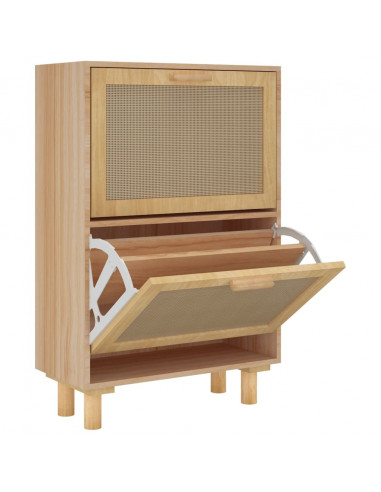 Scarpiera Marrone52x25x80cm Legno Multistrato e Rattan Naturale